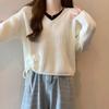 Knitted Sweater Women's Autumn  Winter Versatile Slimming V-neck Long Sleeved Fake Two-piece Drawstring Sweater