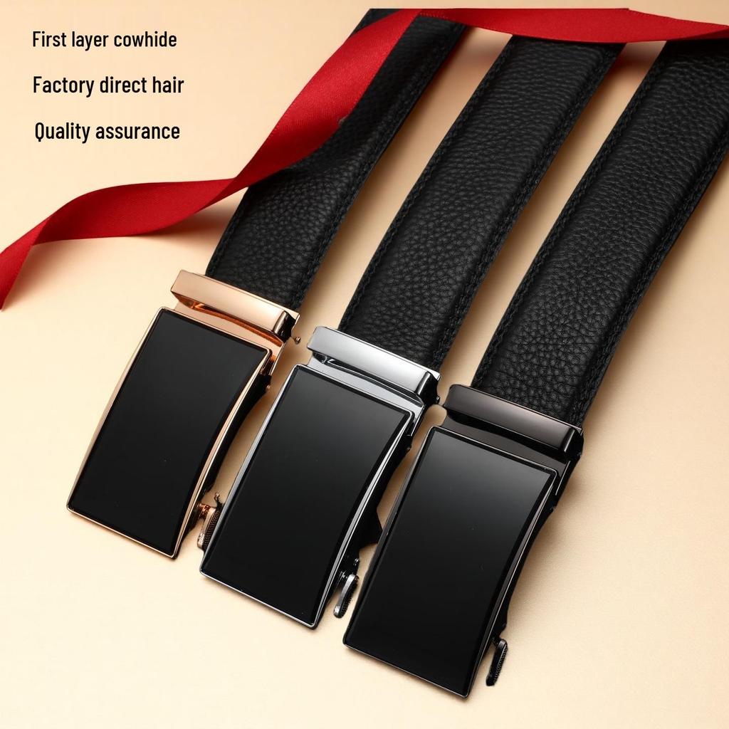 Men's Light Luxury Cowhide Leather Belt with Zinc Alloy Automatic Buckle