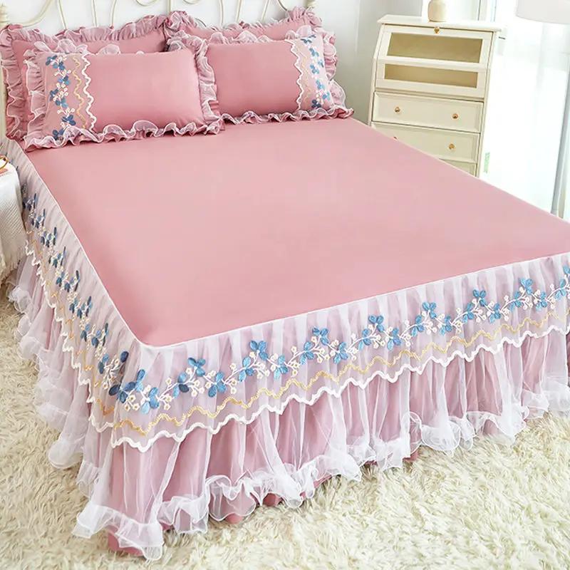 Minimalist Lace Bed Skirt Princess Embroidered Thick Simmons Mattress Cover Anti Slip Protective Home Decor