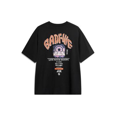 Badfive Deception Print Loose Round Neck Short Sleeve Drop Shoulder T-Shirt Men Tops Black AHSU435-1