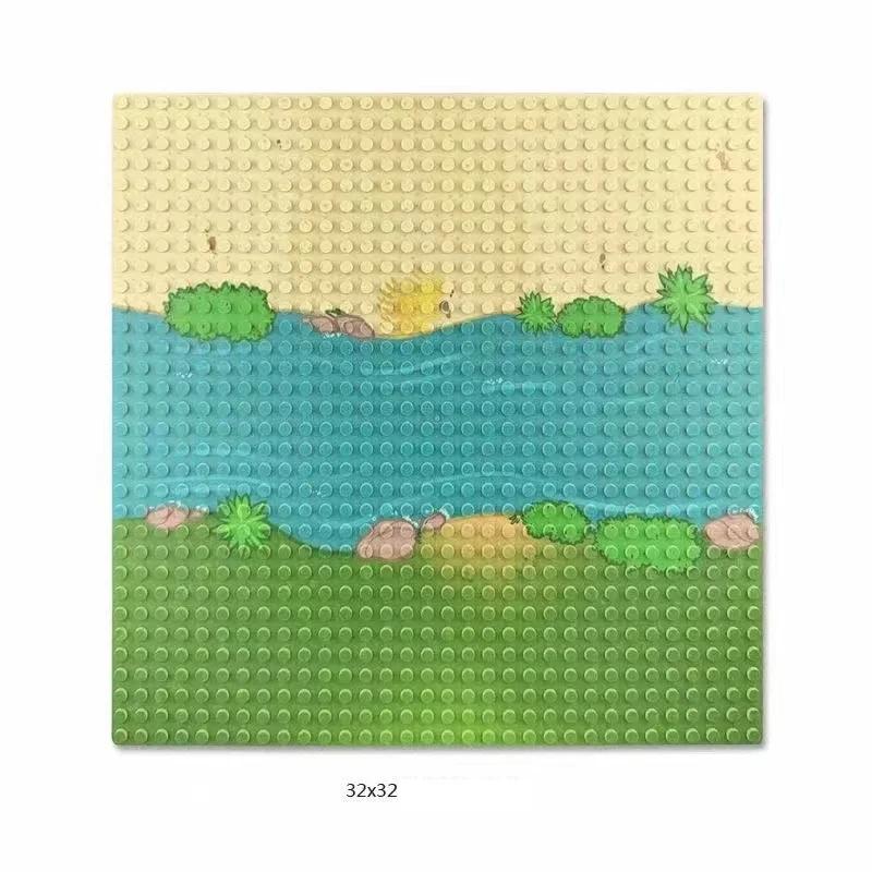 Plaque de Base Briques de Construction 32x32 Points 25.5X25.5Cm Paysage Prairie Rivière, Cabane dans les Arbres Tropicale & Rue Ville Briques Jouets
