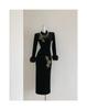 High-End Embroidered Velvet Cuff Wool Cheongsam Dress