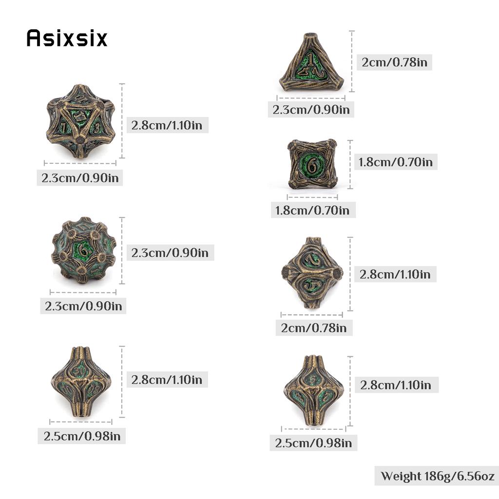 7 Pcs GreenTree Stump Root Metal Dice Solid Metal Polyhedral Dice Set Suitable for Role-Playing RPG  Board Game Card Game