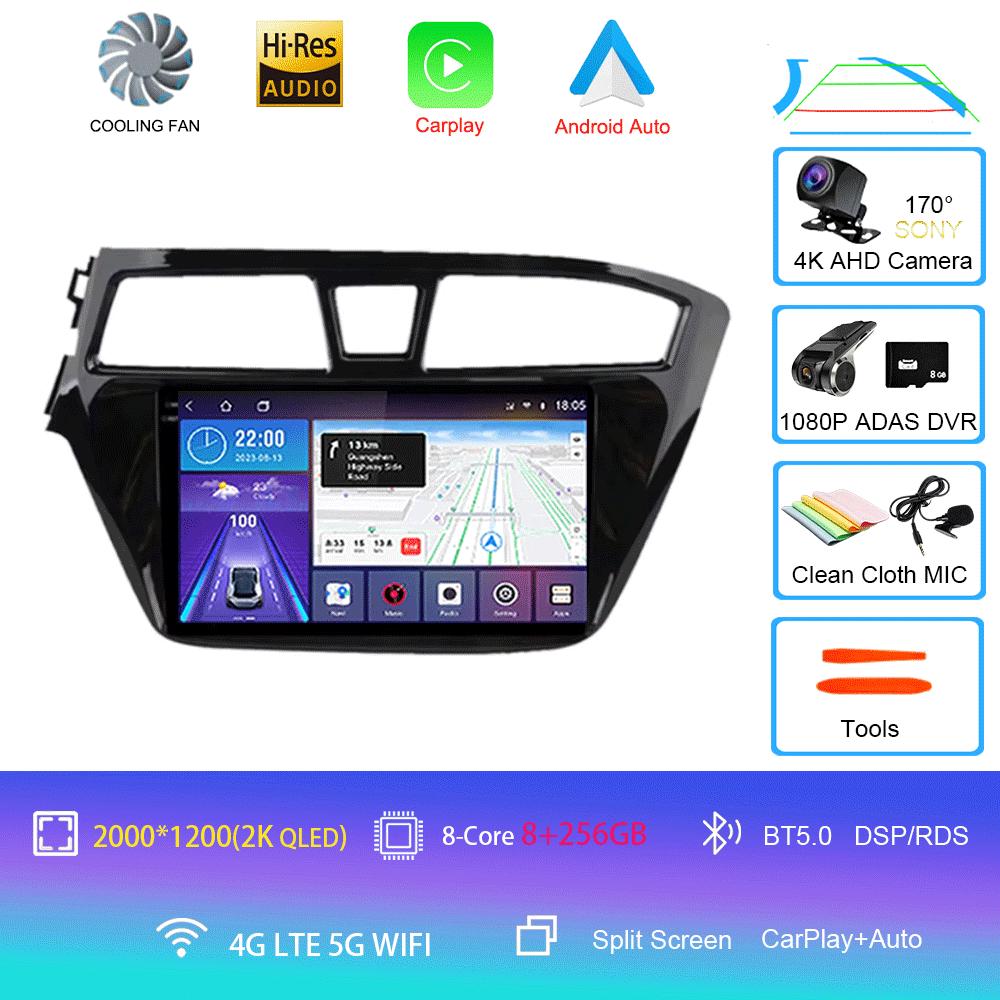 Car Radio Android 14 Carplay Auto 2K Screen Multimedia Video Player For Hyundai I20 2 II GB 2014 - 2018 2 Din Autoradio Stereo