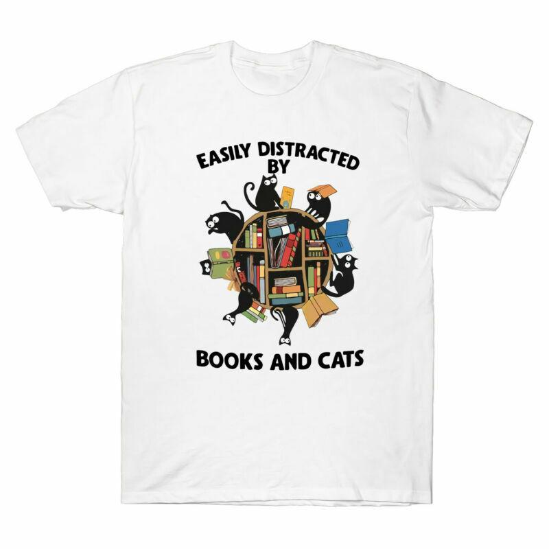 Black Distracted Easily Cats Tshirt Tee And By Sleeve Cats Funny Short Books