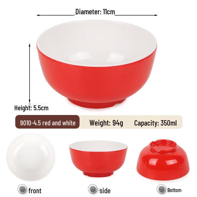 Red & White Melamine Small Rice Bowls (10-pack)