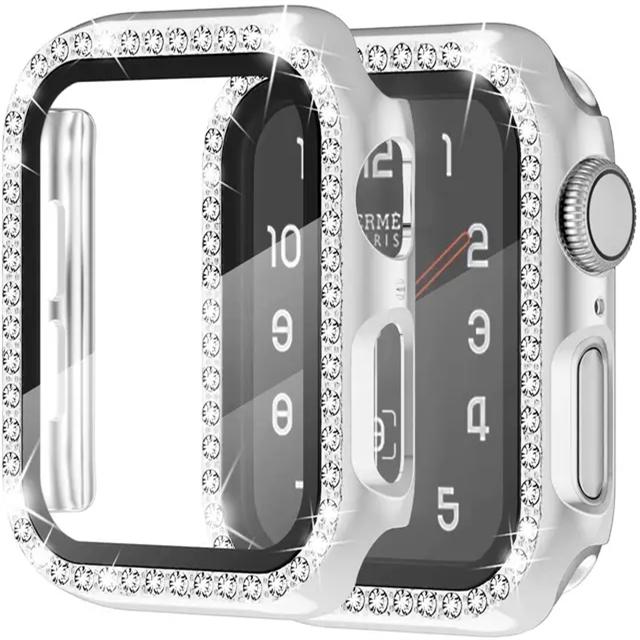 Glass+Watch Cover for Apple Watch 49mm 45mm 44mm 41mm 38mm 40mm Bling Case Diamond Bumper Protector for iwatchSE 8 9 7 6 5 4 3 2