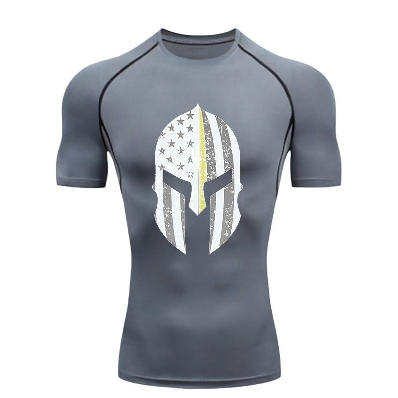 Spartan Helmet Pattern 2026 Men's Sports T-shirt Training Fitness Compression Short Sleeve Rashguard for Men