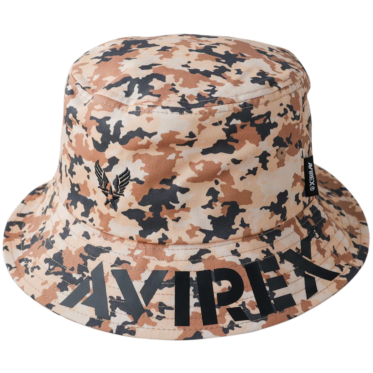 

AVIREX AC Logo Embroidered Printed Bucket Hat Unisex Hat Cap Men Women Bucket Casual Hat (JP, Alphabet, Free Size, Brim Logo Camo Beige)