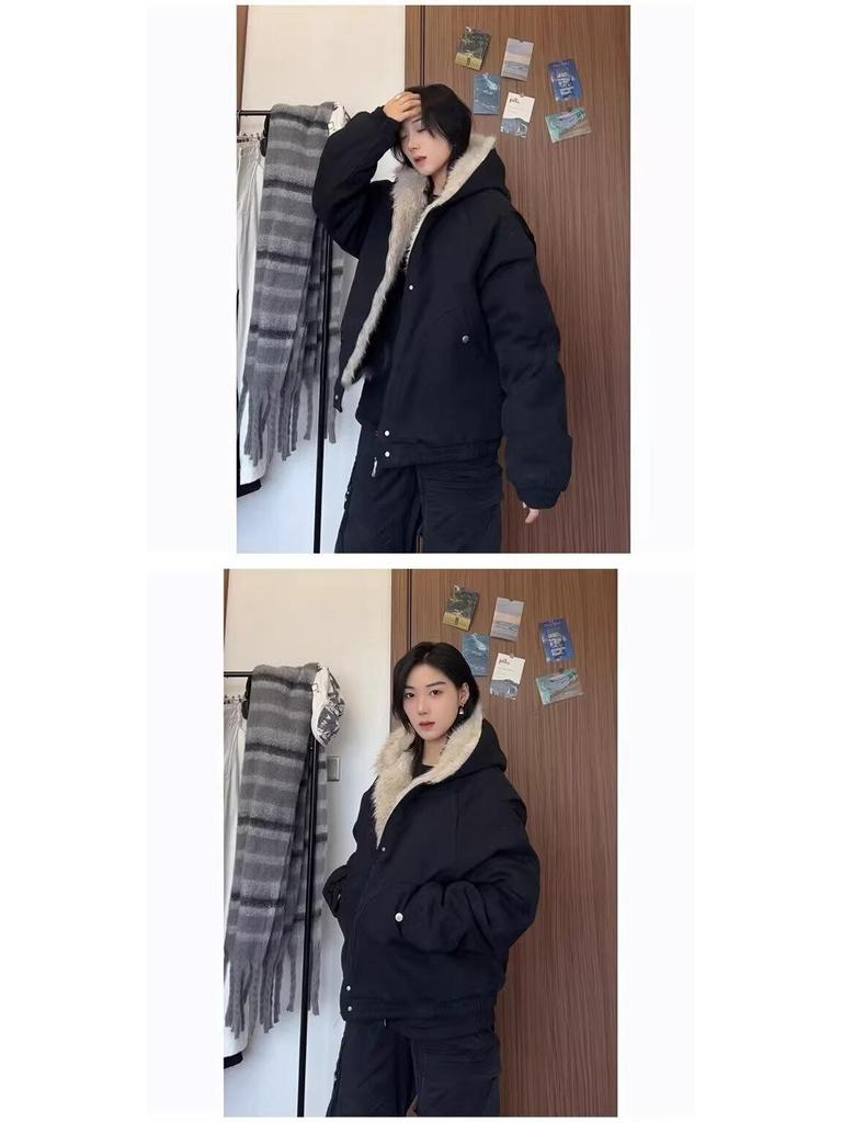 Herrvinter Retro Vittygöring Bomullsjacka med Pälskrage Huva