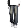 Mens Vintage Washed Straight Fit Denim Jeans Loose Wide Leg Casual Streetwear Trousers