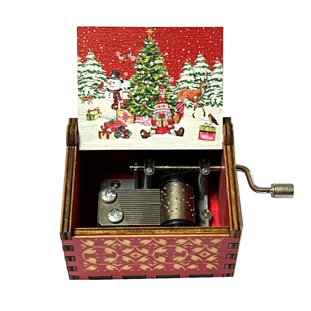 Christmas wooden painted music box wooden hand crank music box holiday gift