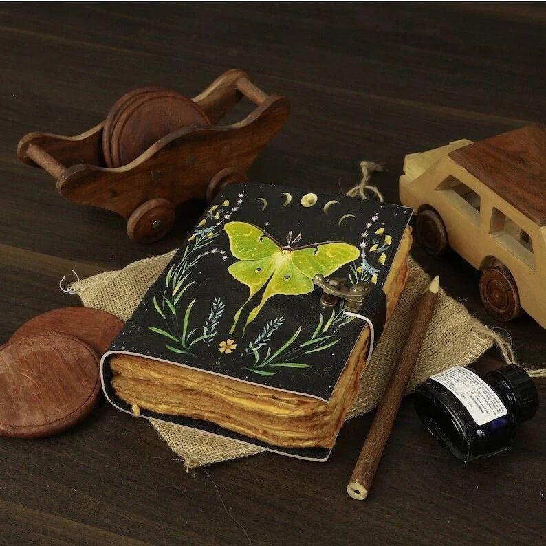 Blank spell book of shadows luna moth journal witchcraft cosplay accessories