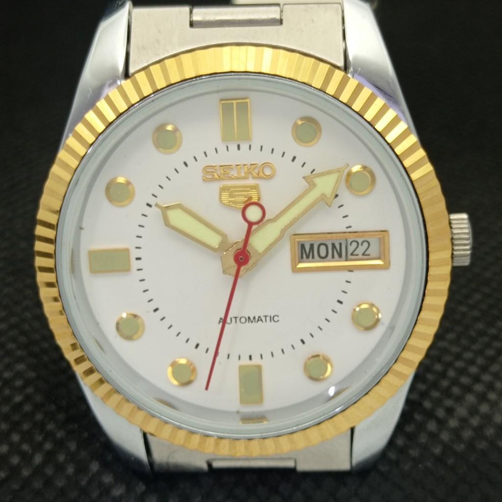 Gebrauchte Seiko 5 Automatik Herrenuhr aus Japan mit seltenem goldenem Uhrwerk 575a-a304781-2