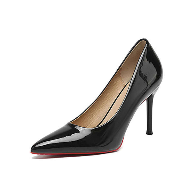 Black High Heels Women's Stilettos Spring and Autumn New Red-soled Patent Leather Pointed Head Light Mouth Sexy Nude Single Shoes