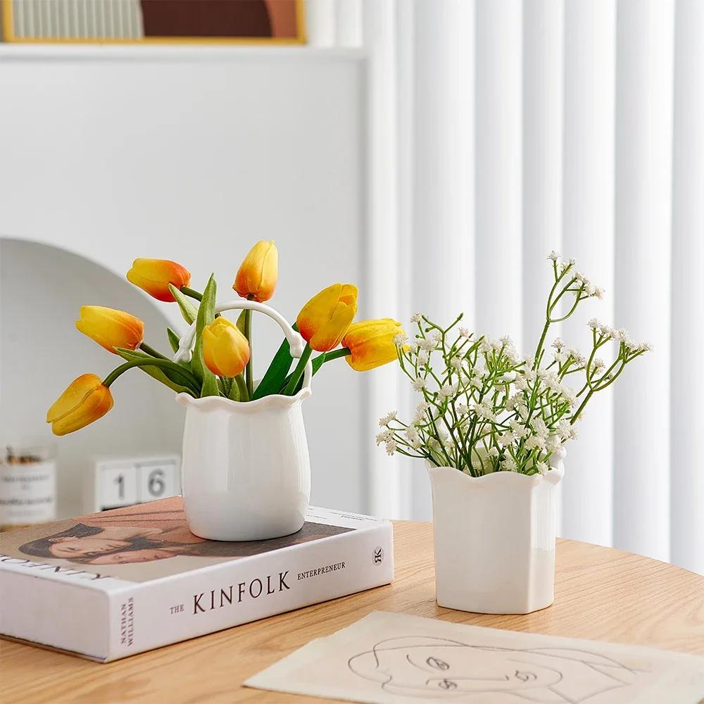 Nordic Creative Shopping Basket ceramic mini Vase Bag Decoration Simple Dried Flower Arrangement Vases Table Decor mini pots Art