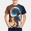 Summer Round Neck 3D Printed Cartoon Astronaut Pattern Top Fashionable Casual Short Sleeved Children's Boy T-shirts