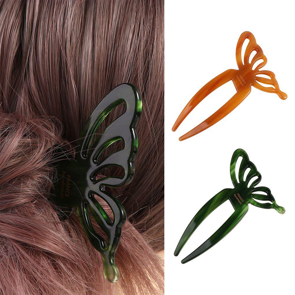 

Старовинний стиль U-подібна паличка для волосся Китайський стиль Оцтова кислота Паличка для волосся Метелик Вилка для волосся Жінка зелений