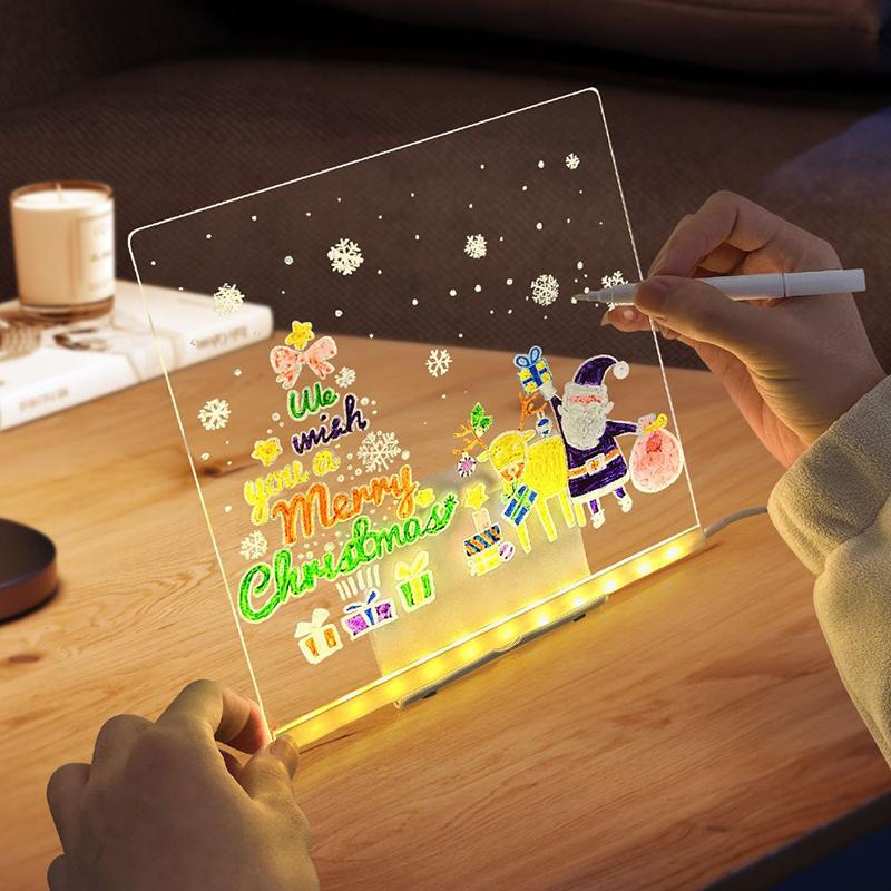 Acrylic Clear Light Up Drawing Board,Glow Erasable Memo Led Magic Board , Kids Diy Toys , With 7 Color Markers Pen And Stand