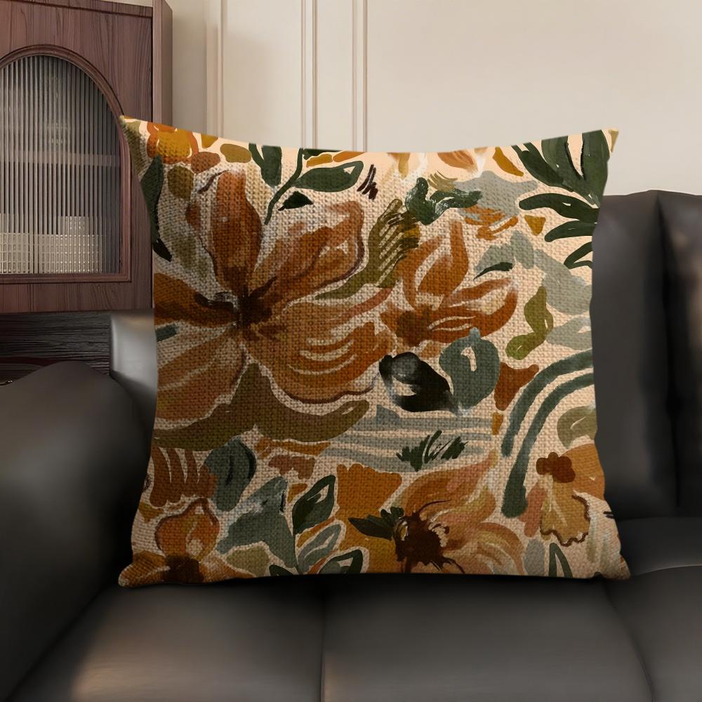 Artistic Retro Floral Cushion Cover Natural Linen Organic Fabric DoubleSided Printing Sofa Home Decor Breathable