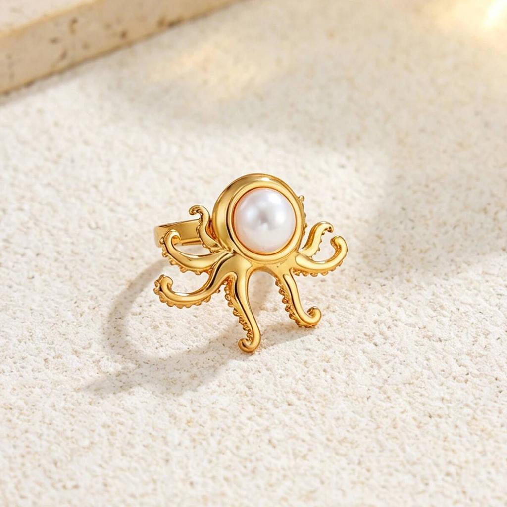 SHIXIN 6Pcs Creative Stainless Steel PVD18K Plated Gold Color Open Rings Women Trendy Imitation Pearl Finger Ring Daily Jewelry