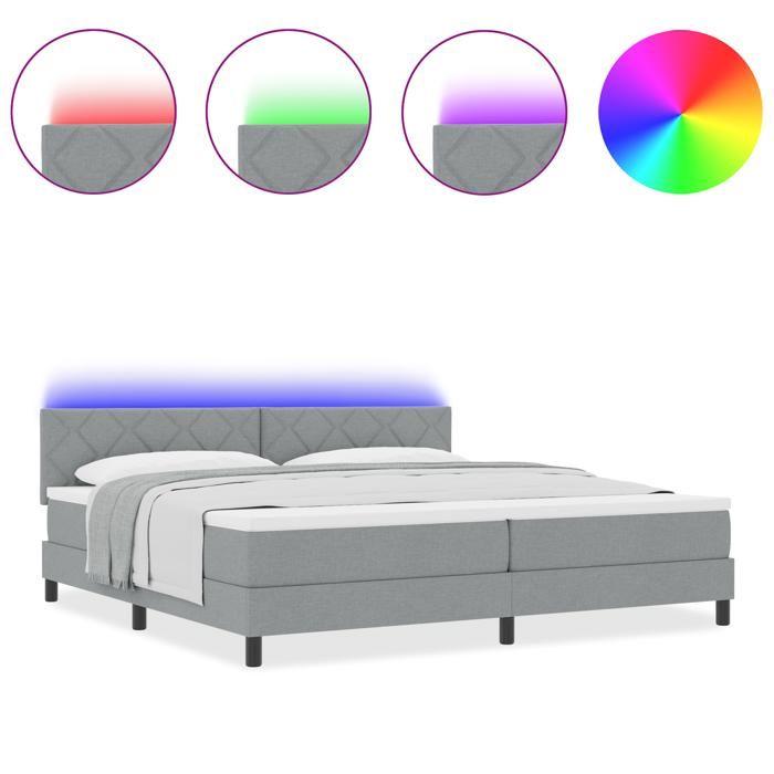 VidaXL Lit à ressorts avec matelas et LED gris clair 200x200 cm en tissu 3342310
