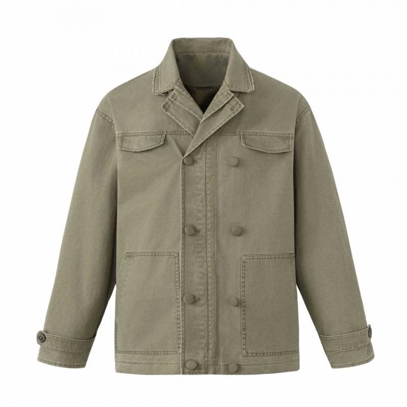 Unisex Vintage Streetwear Double-Breasted Workwear Jacket Cotton Blend Loose Fit Outerwear