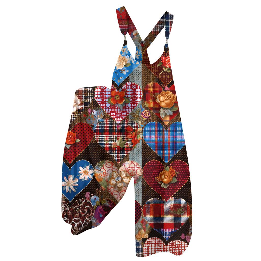 Salopette Imprimé Vintage pour Femme, Bretelles Non Réglables,