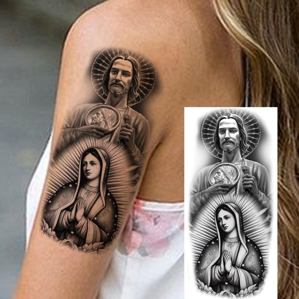1 lapelis Realistiški Jėzaus Šventosios Motinos Maldos Laikini Tatuiruotės Vyrams Moterims Suaugusiems Ilgai Išliekančios Vandeniui Atsparios Laikinos Netikros Tatuiruotės Lipdukas