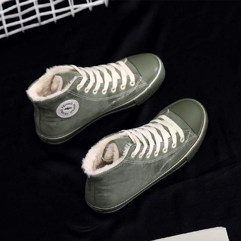 Autumn and Winter High-top Couple Large-size Canvas Board Shoes Children Black Velvet Cotton Shoes Work Leisure Flat-bottom Fashion Trend