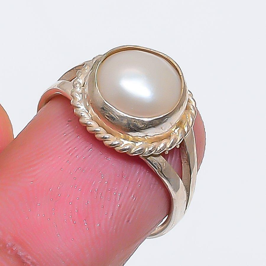 Natürlicher Perlen Edelstein Handgefertigt 925 Sterling Silber Schmuck Ringgröße 5 ZS-1718