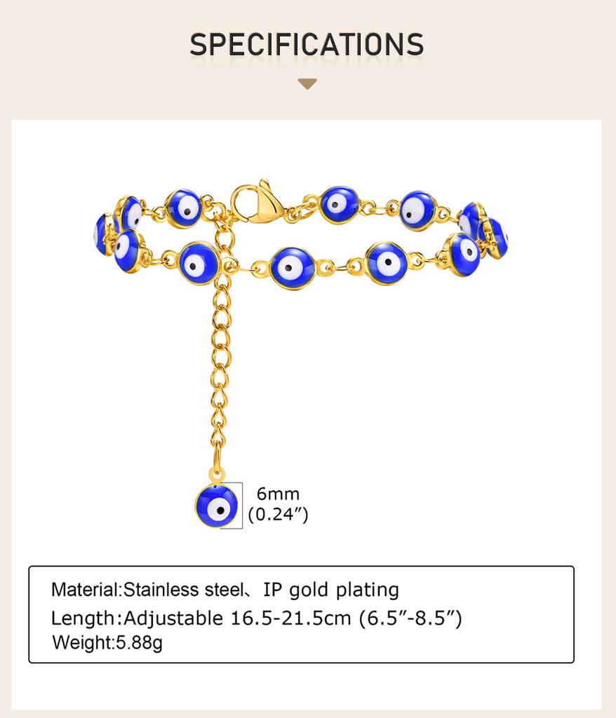 Evil Eye Bracelet,stainless Steel Chain Blue Eye Bracelet Stackable Adjustable Link, Protection Amulet Jewelry