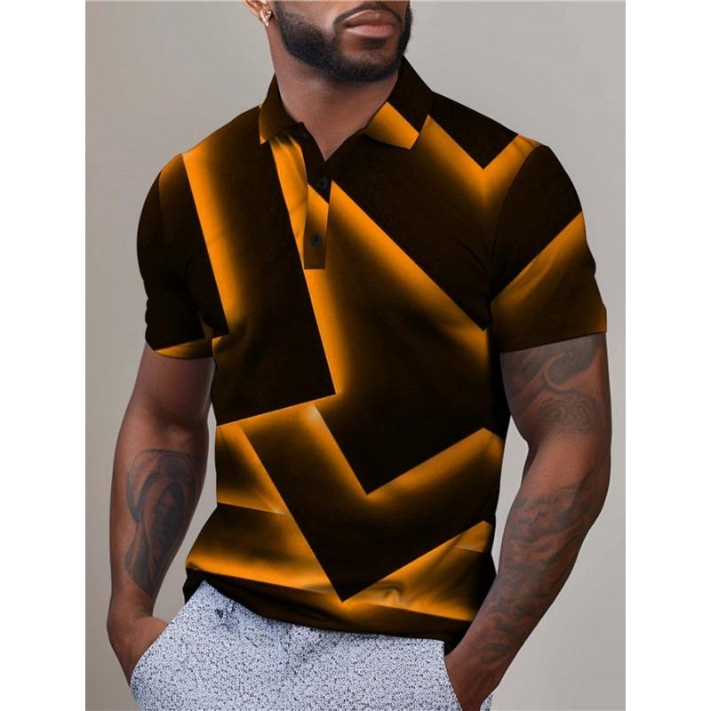 Summer New Casual Men's 3D High-quality Short Sleeved Button Polo Shirt