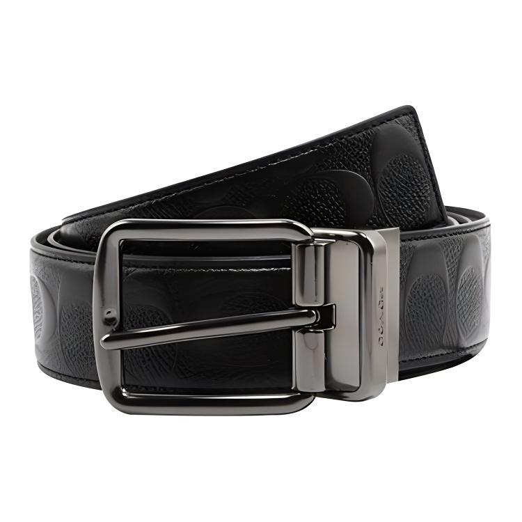 COACH Men's Wide Harness Cut To Size Reversible Signature Leather Belt Black (Unisex) Leather Belts 55157 BLK