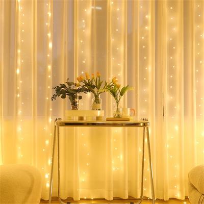 USB 8 Function With Hook LED Copper Wire Curtain Light 3x3M Decorative Lights