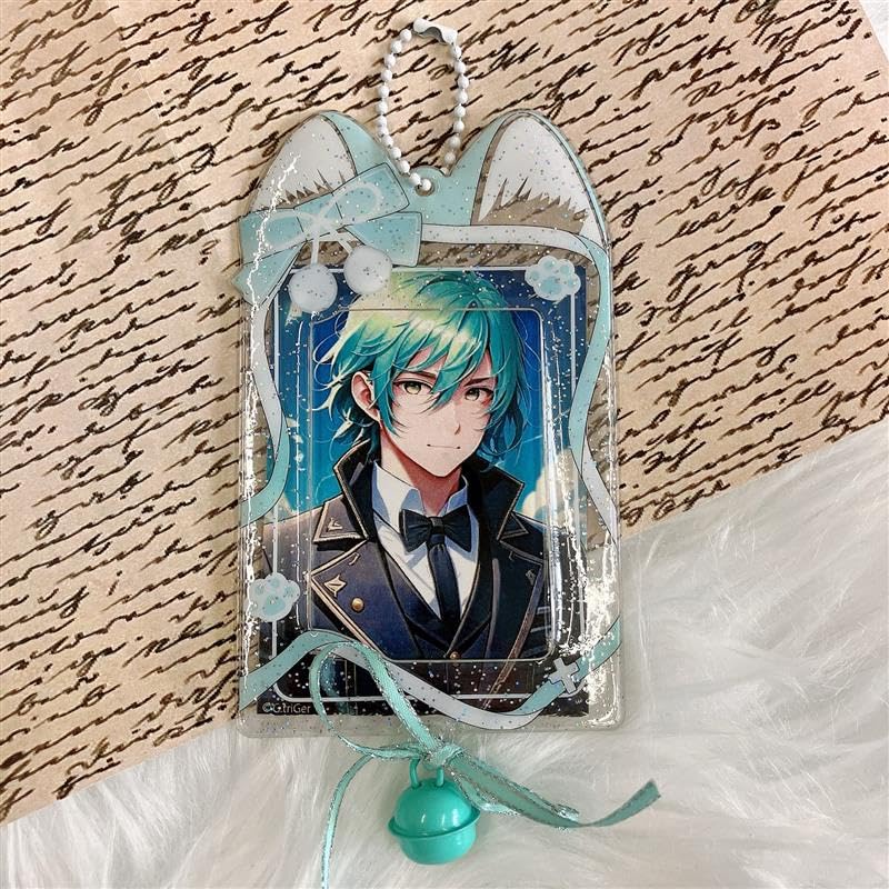 Glitter Cat Ears with Bell and Ribbon Trading Card Case Korean Key Chain Collect Book Trading Card Holder Korean Miscellaneous Goods Y2k Y3k Kpop Mint