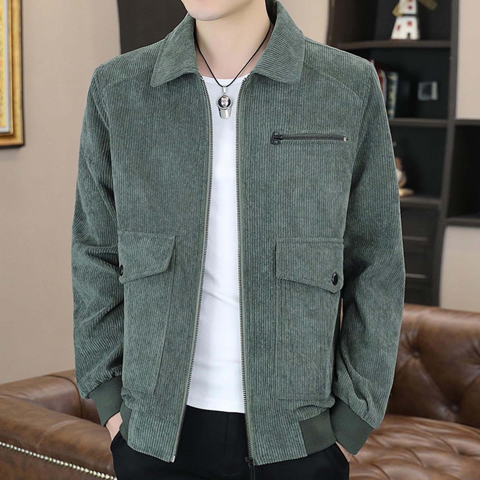 

Men s Leisure Loose Flip Collar Corduroy Jacket Coat L