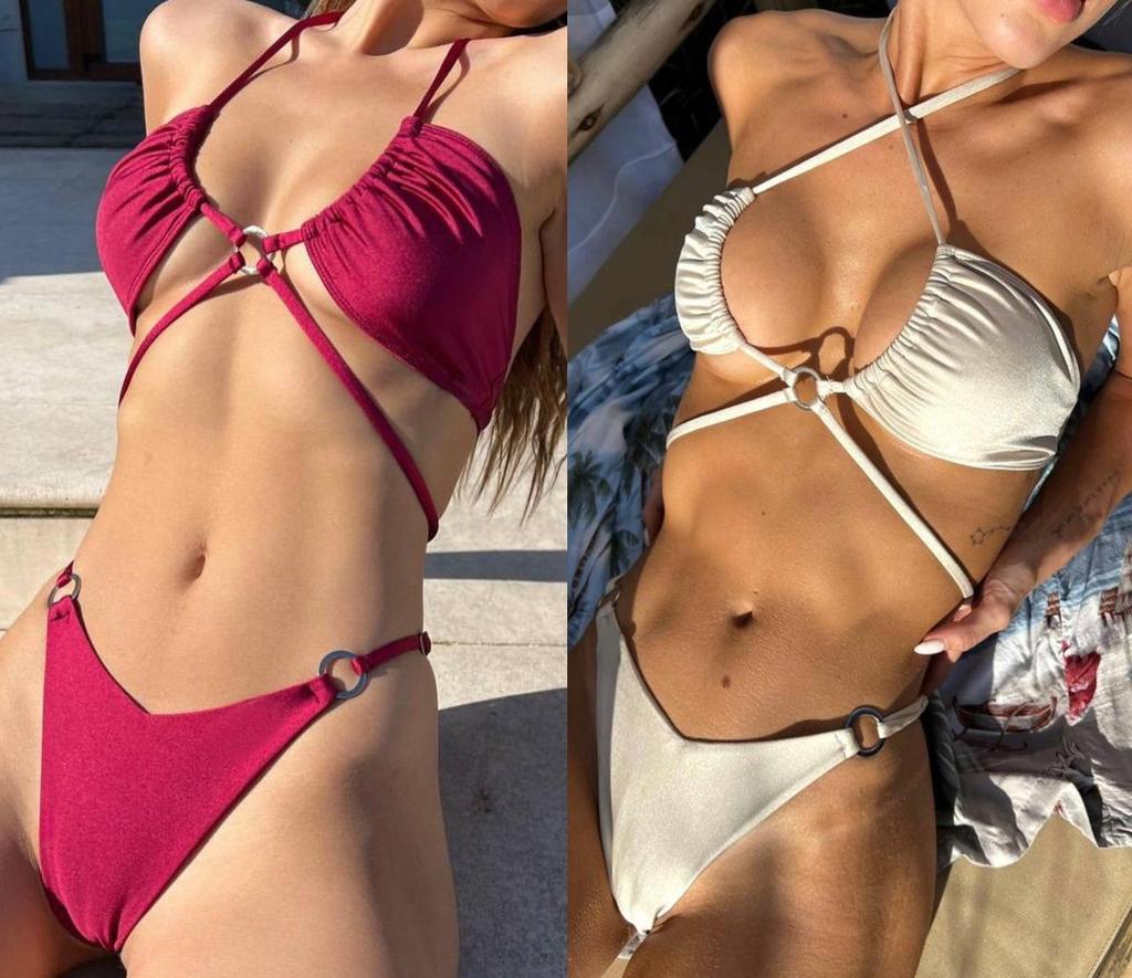 Bikini Xuanlang din Catifea Aurie: 17 Culori, Design Sexy Triunghiular, Costum de Baie Decupat pentru Femei