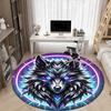 1pc Wolf Neon Office Round Area Rug, Under Office Chairs Bedroom Living Room Home Decor, Room Deco, Available In Various Sizes