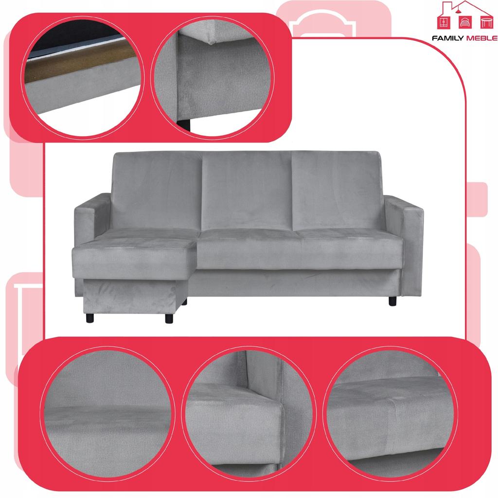 Sofa Corner Sofa Alicja with Pouf Sofa Sofa Bed Family Furniture Gray
