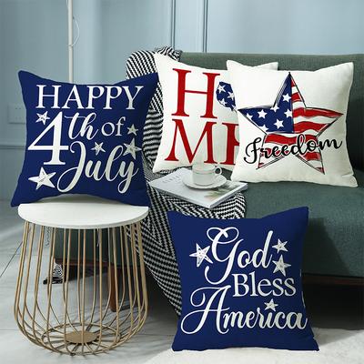 New Product Simple Letter Print Home American Flag Pillow Linen Sofa Office Pillow Cover Cushion Cover