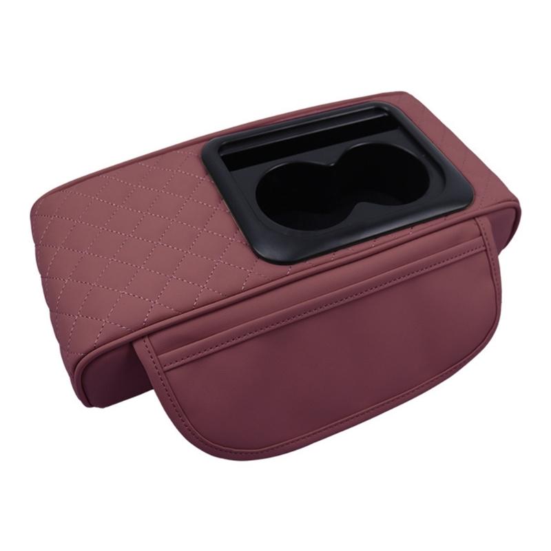 

Leather Car Center Console Cover with Cup Holder & Phone Mount Car Armrest Cover for Enhanced Driving Comfort & Storage кларет