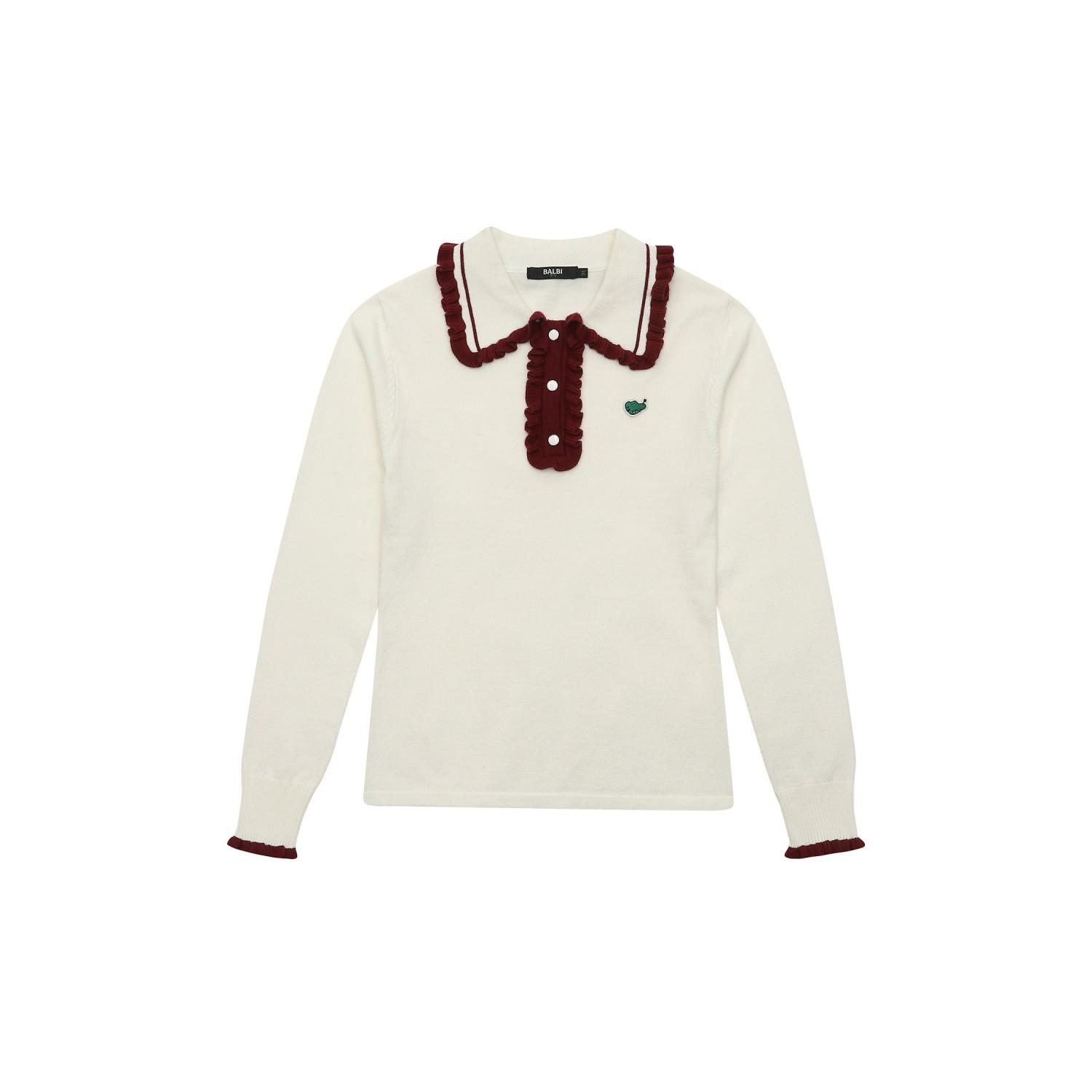 Balbi Contrast Frill Collar Knit Sweater Ivory/Free