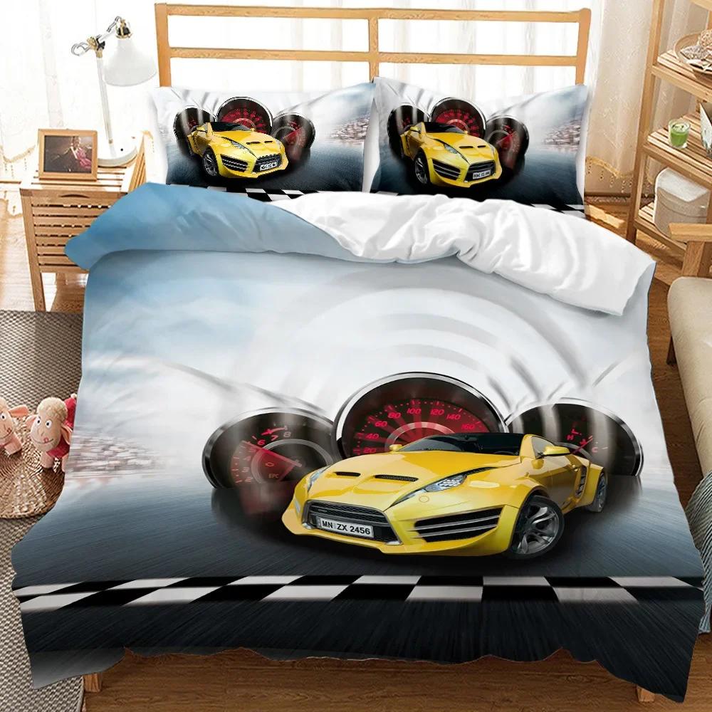 Race Car Bedding Set Twin Size Burning Red Flame Duvet Cover Set 3D Sports Car Comforter Cover King 2/3Pcs Polyester Quilt Cover