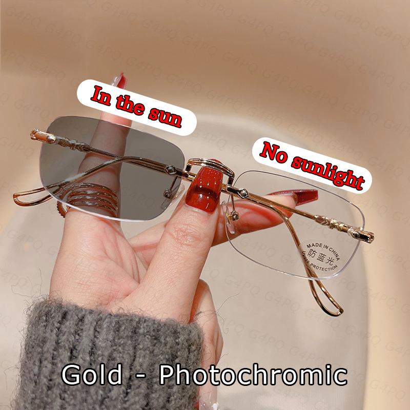 Vintage Rimless Sunglasses For Men And Women Fashion Small Square Frame Glasses New Photochromic Sunglasses