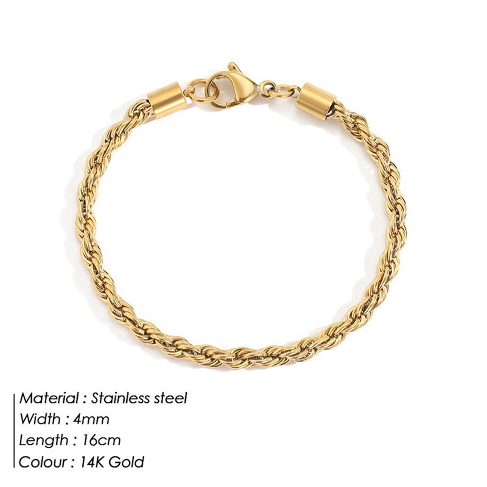 Gold-Plated Twisted Chain Bracelet: Stainless Steel Hip-Hop Punk Jewelry for Women