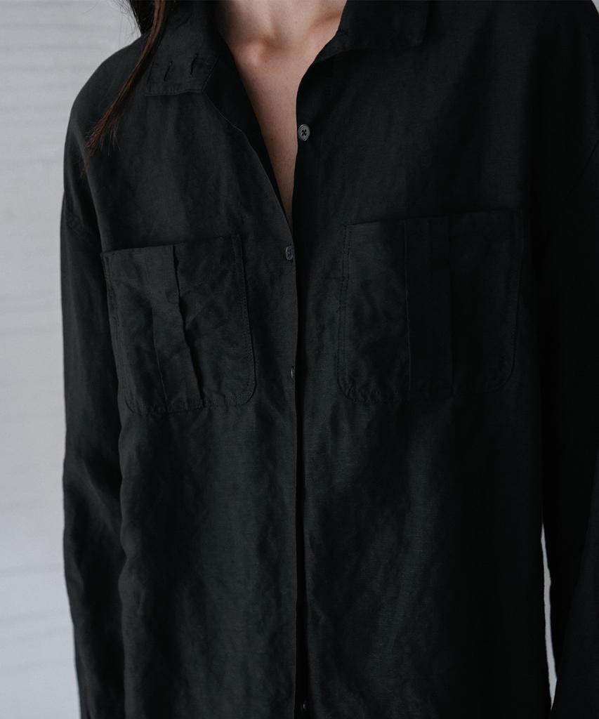 Beullaengkeulumumeon Raw Linen Pocket Shirt_Black