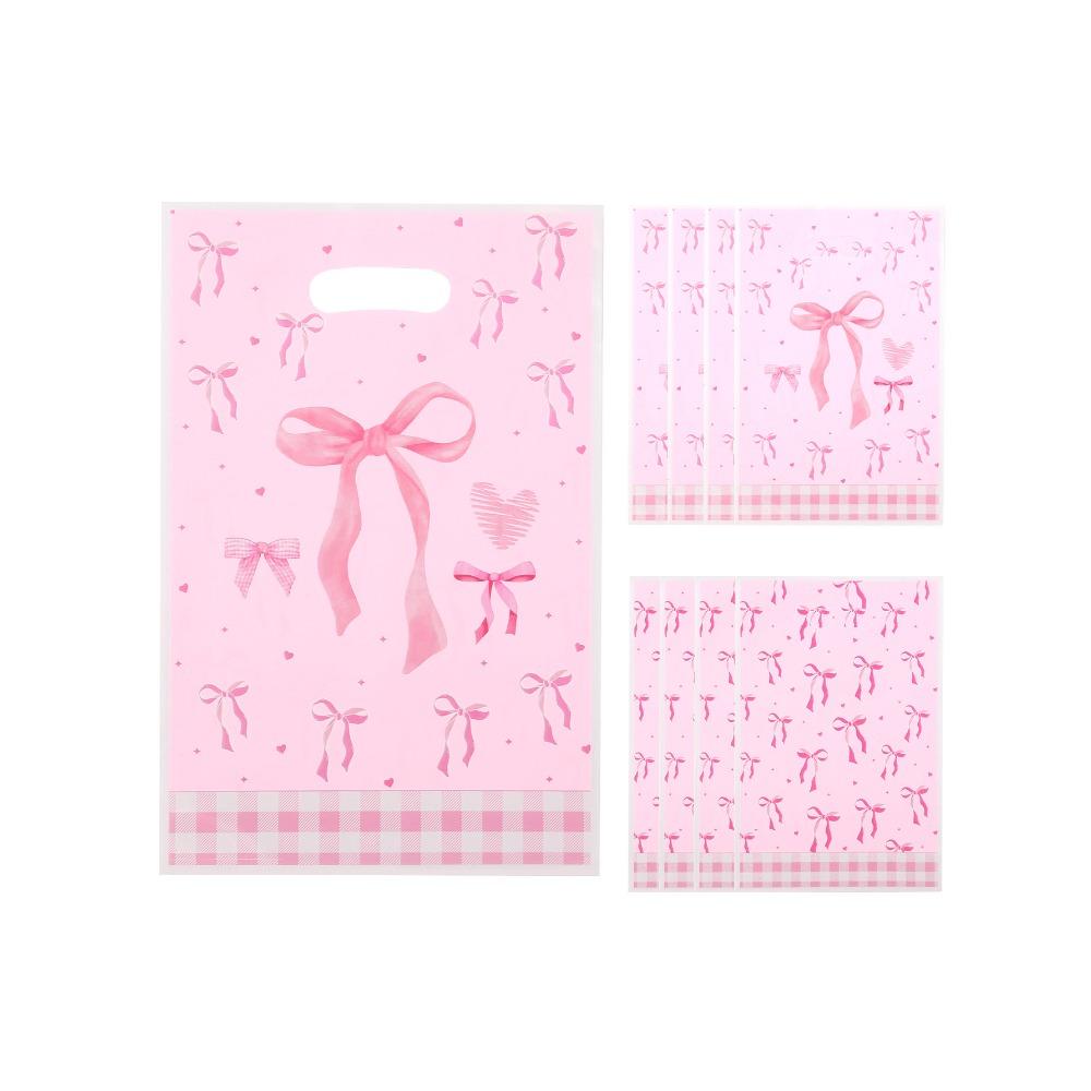 30 Pcs Pink Bow Pattern Tote Bags, Birthday, Family Holiday, Party Decoration Supplies, Gift Packaging Supplies, Candy and Biscuit Tote Bags