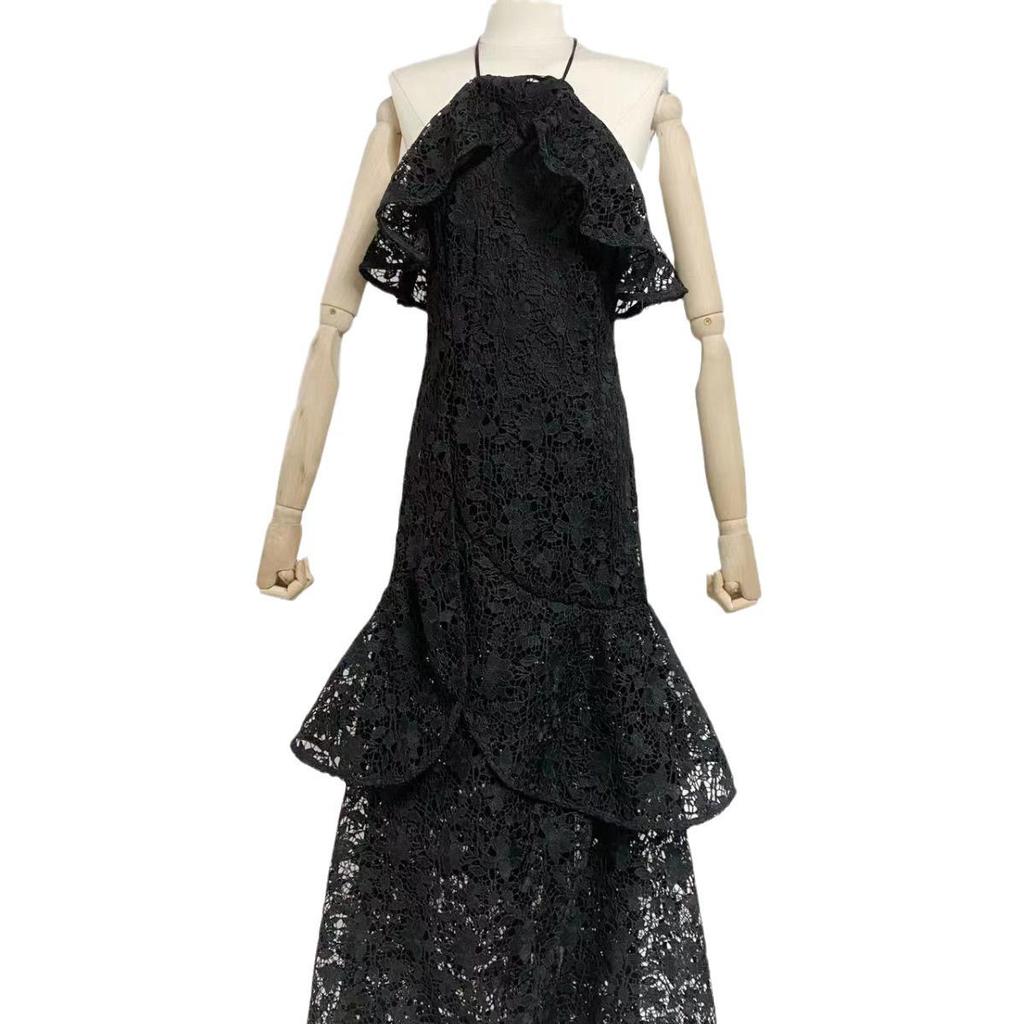 Summer 2023 European Sexy Tight-Fit Waist Hollow Long Dress