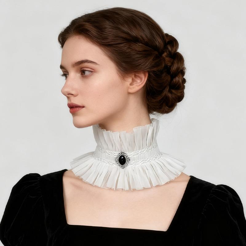 

Neck Jewelry Ruffle Gothic Collar Black White Victorian Style Lace Jabot Collar Gem Decorated Cosplay Collar Costume Parties білий
